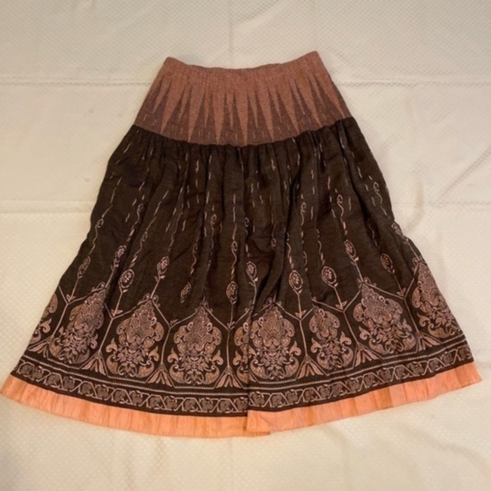 Coldwater Creek mixed texture full midi skirt brown with peachy orange detail.PM